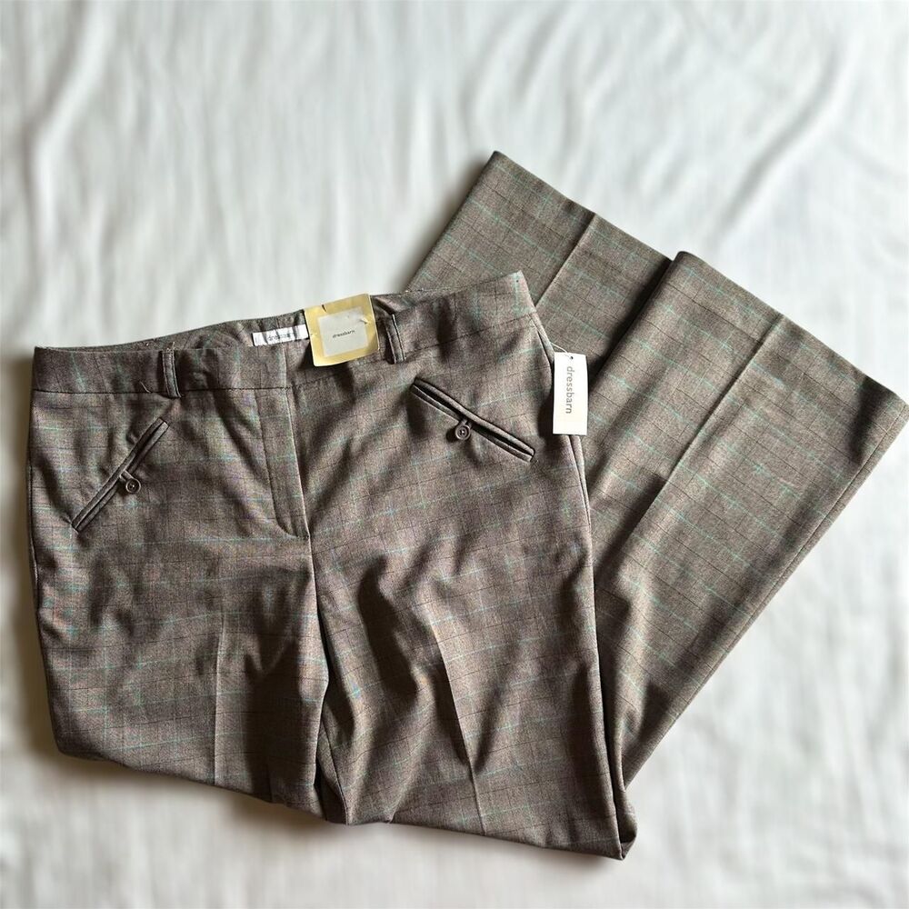 Dressbarn NWT‎ Brown & Blue Plaid Straight Leg Slacks Sz 16 Plus Size Y2K 2000s